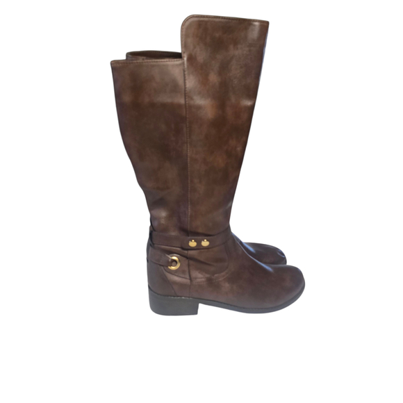 Brown Tall Boots, Gold Accents, Y2K, NWT, Slight Wedge, Boho - Picture 2 of 8